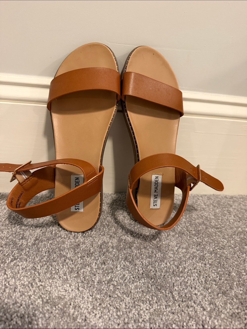 Steve Madden Brown Tan Leather Strap Sandals